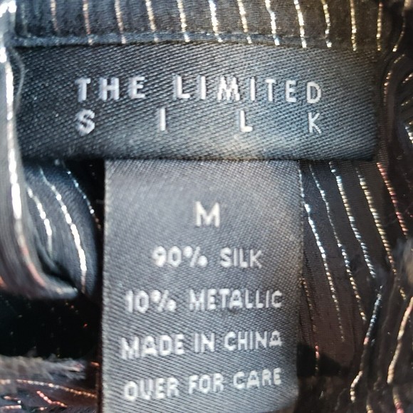 Vintage The Limited Silk Blouse Size M Mock Neck Black Metallic Sheer - Picture 5 of 11
